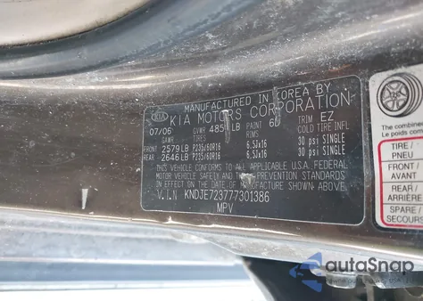 2007 Kia Sportage Ex V6 from USA, damaged, VIN KNDJE723777301386